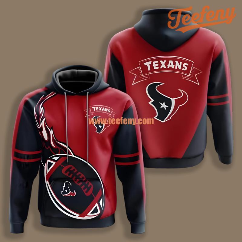 Houston Texans Flame Ball Red Black Realistic 3D Hoodie
