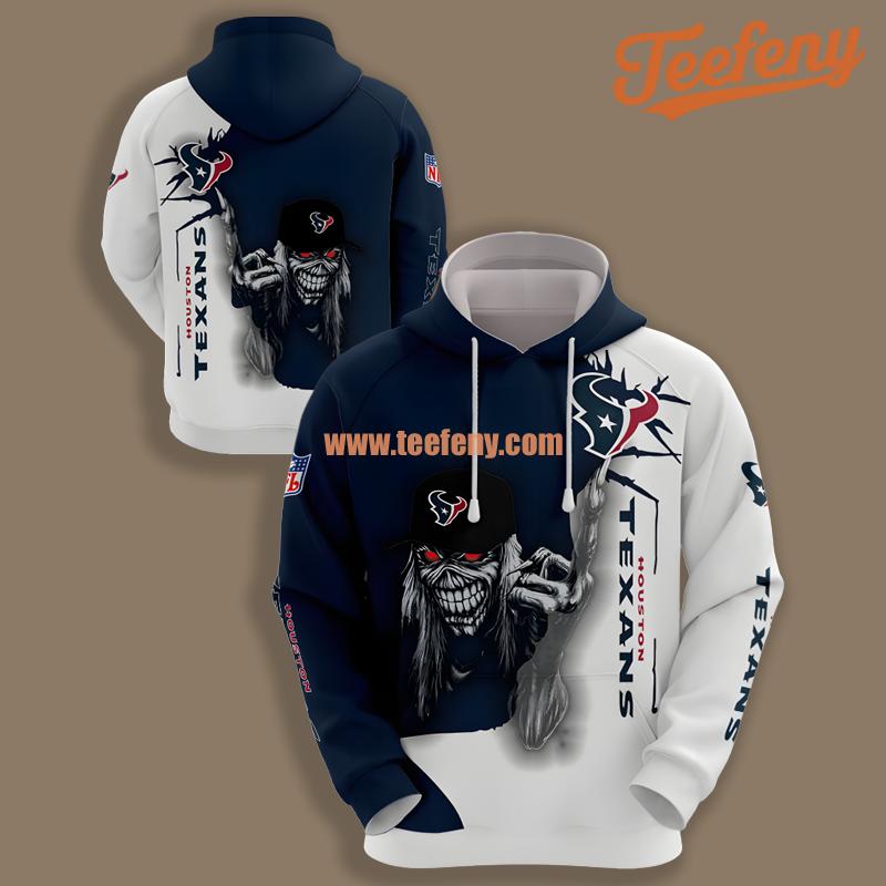 Houston Texans Iron Maiden Blue White Zip Up 3D Hoodie