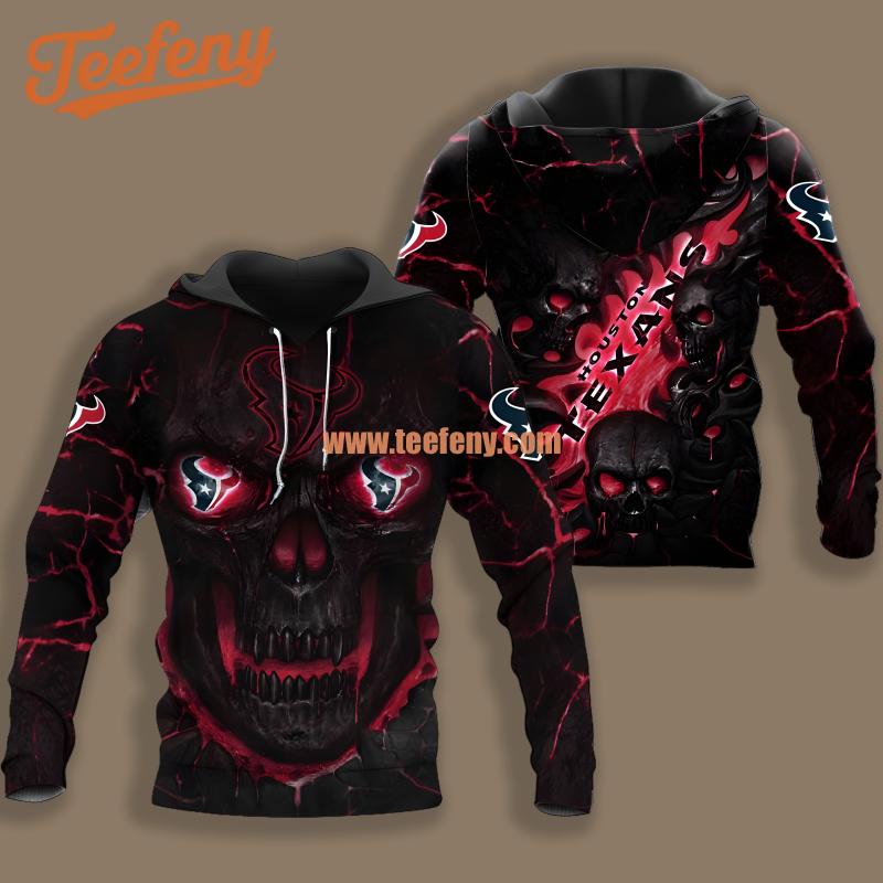Houston Texans Lava Skull Black Printed 3D Hoodie