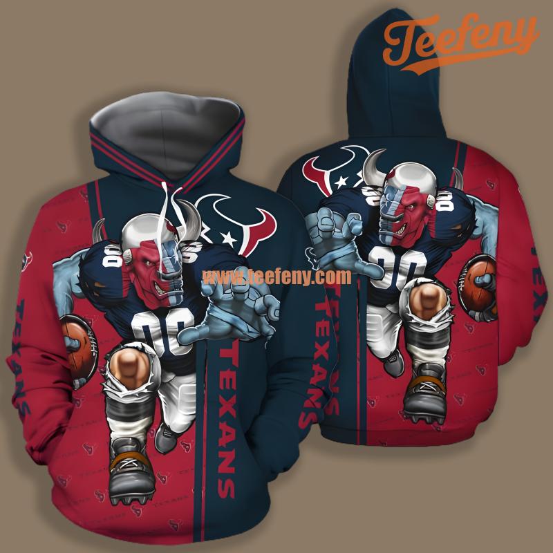 Houston Texans Mascot Red Blue Graphic 3D Hoodie