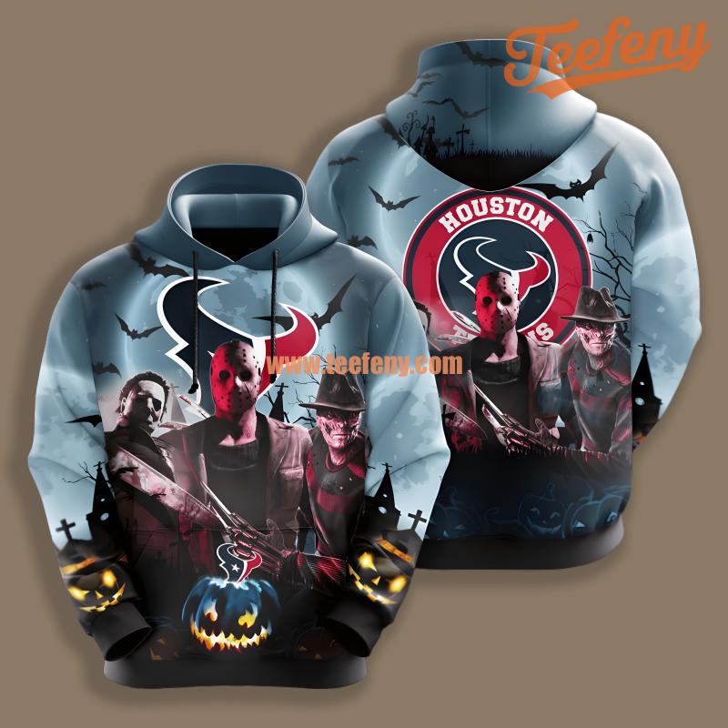 Houston Texans Michael Myers Jason Voorhees Blue Pullover 3D Hoodie