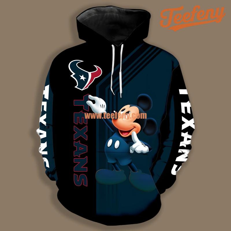 Houston Texans Mickey Mouse Black Blue Puff Print 3D Hoodie