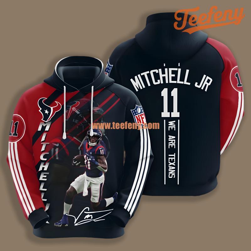 Houston Texans Mitchell Jr Black Red Zip Up 3D Hoodie