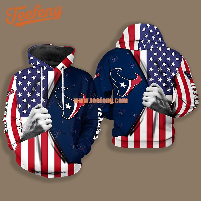 Houston Texans Nfl Us Flag Red White Horror 3D Hoodie