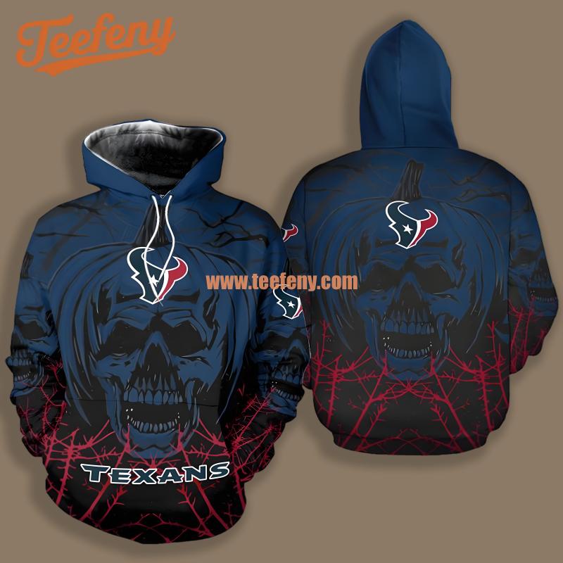 Houston Texans Pumpkin Skull Blue Pullover 3D Hoodie