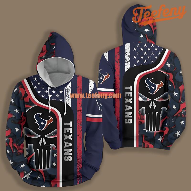 Houston Texans Skull Blue Black Printed 3D Hoodie