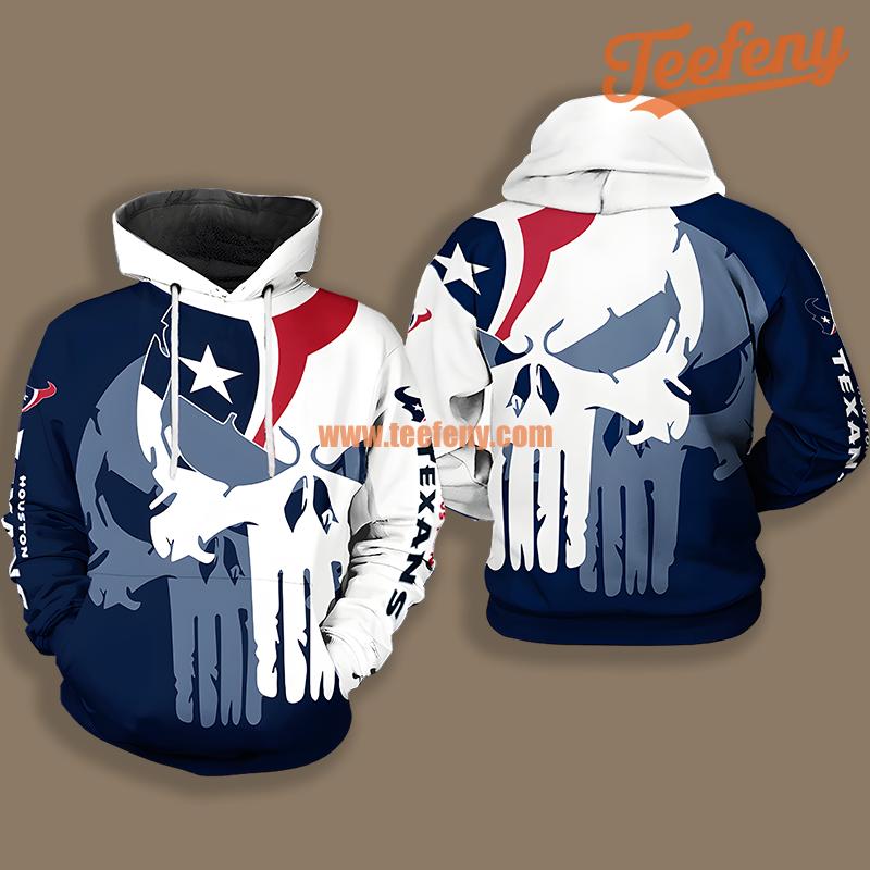Houston Texans Skull Blue White Design 3D Hoodie