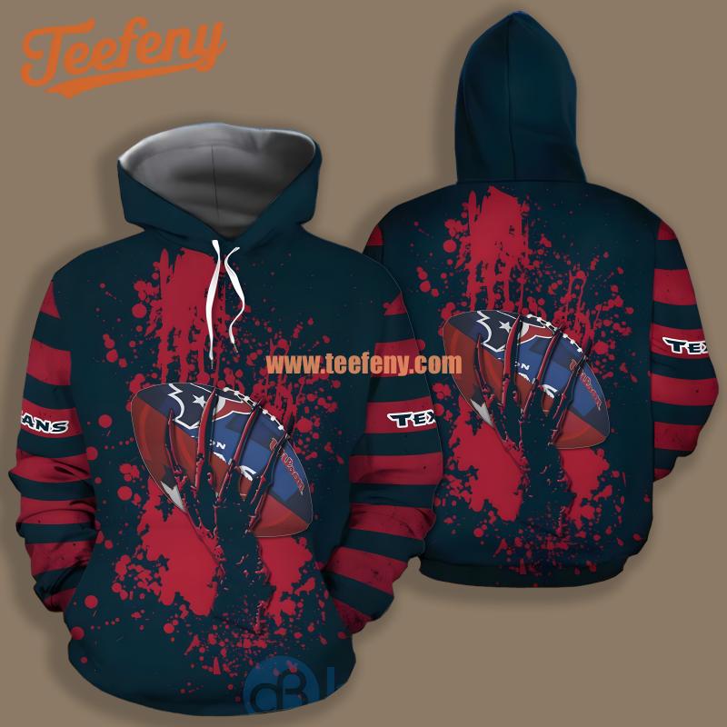 Houston Texans Skull Hand Red Black Illusion 3D Hoodie