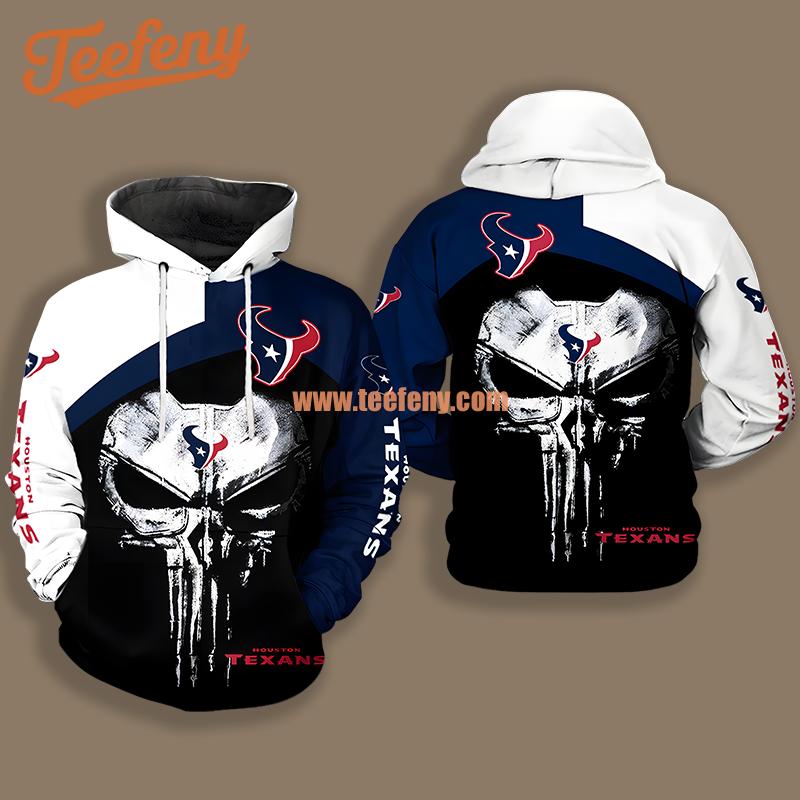 Houston Texans Skull Punisher Black Blue Print 3D Hoodie