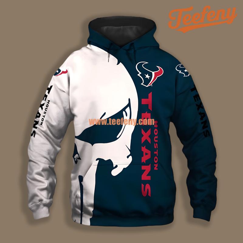 Houston Texans Skull White Blue For Sale 3D Hoodie