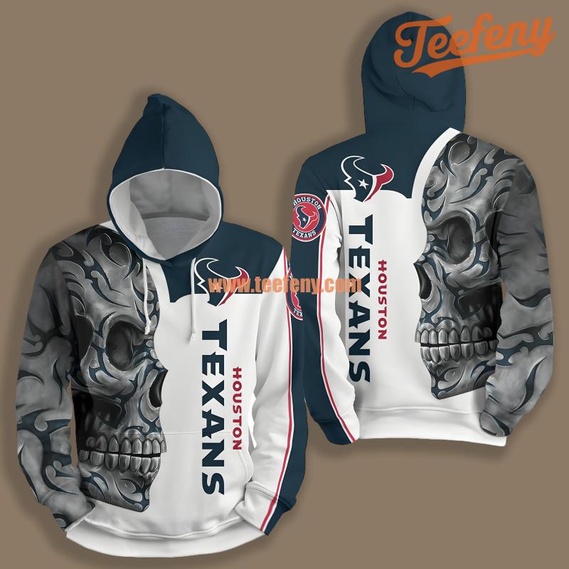 Houston Texans Skull White Blue Printed 3D Hoodie