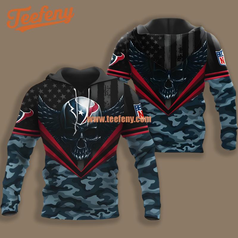 Houston Texans Skull Wings Grey Boys 3D Hoodie