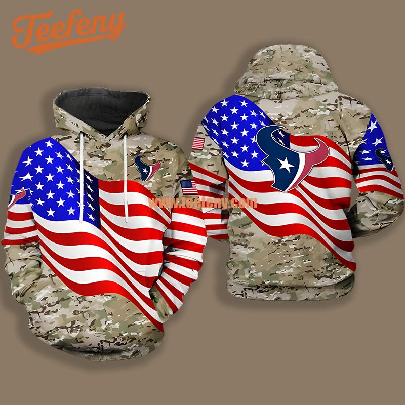 Houston Texans Us Flag Camo Grey Printed 3D Hoodie