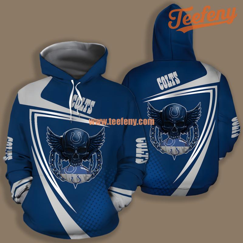 Indianapolis Colts Eagle Skull Blue White Full Print 3D Hoodie