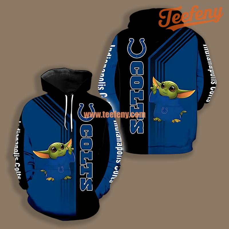Indianapolis Colts Grogu Star Wars Blue Black Realistic 3D Hoodie