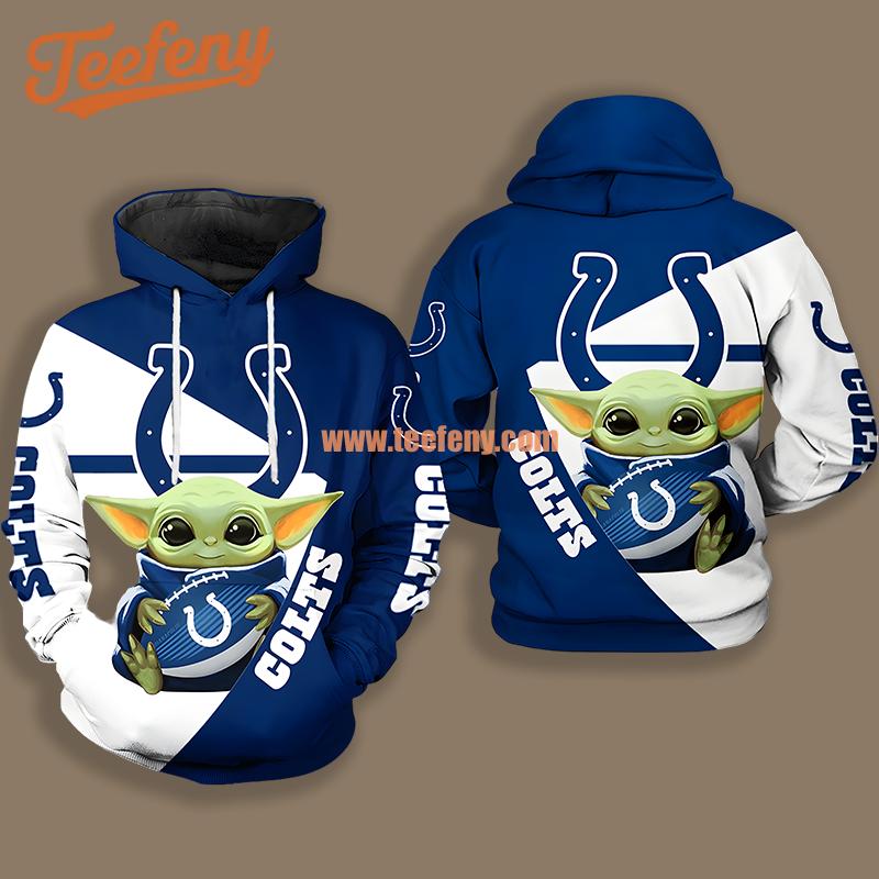 Indianapolis Colts Grogu Star Wars Blue White Youth 3D Hoodie