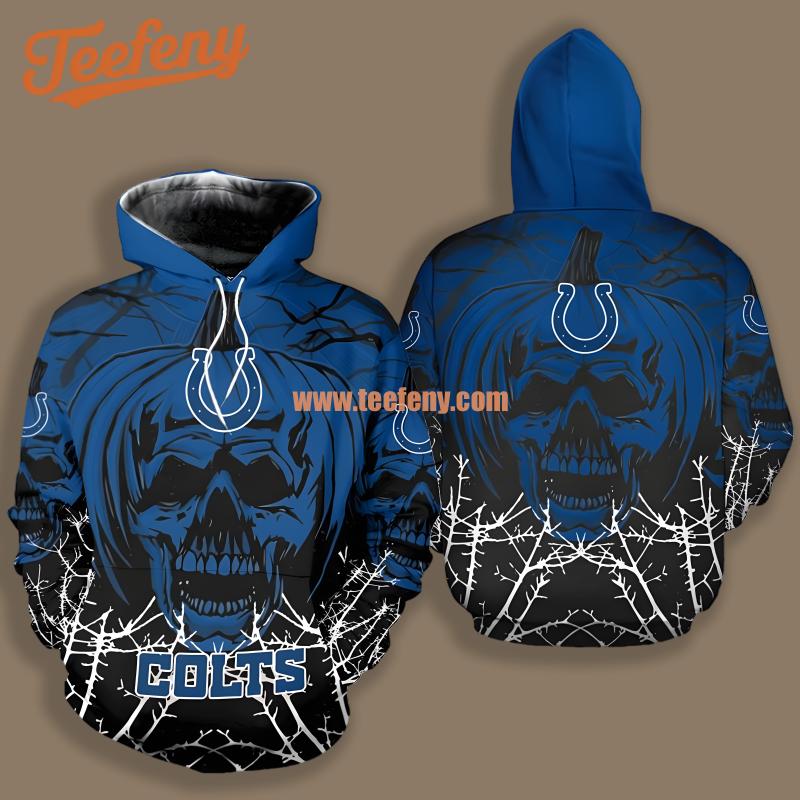 Indianapolis Colts Halloween Pumpkin Skull Black Blue Print 3D Hoodie
