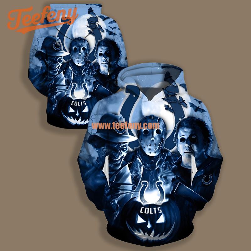 Indianapolis Colts Jason Voorhees Freddy Krueger Halloween Blue Pullover 3D Hoodie