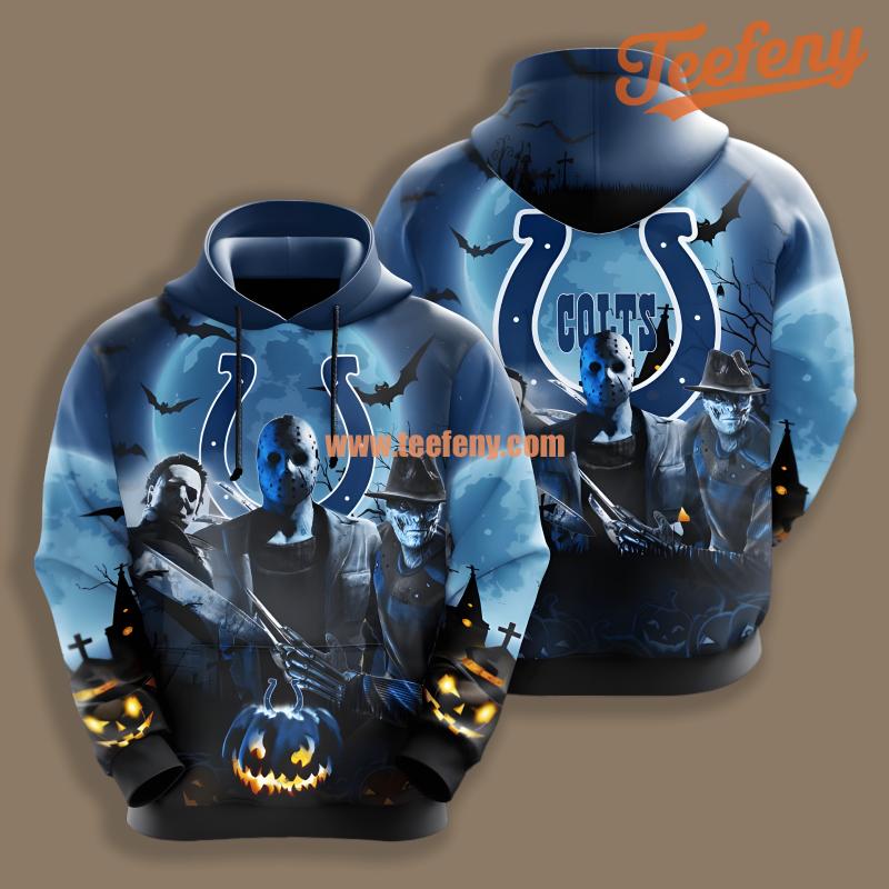 Indianapolis Colts Michael Myers Freddy Halloween Blue Print 3D Hoodie