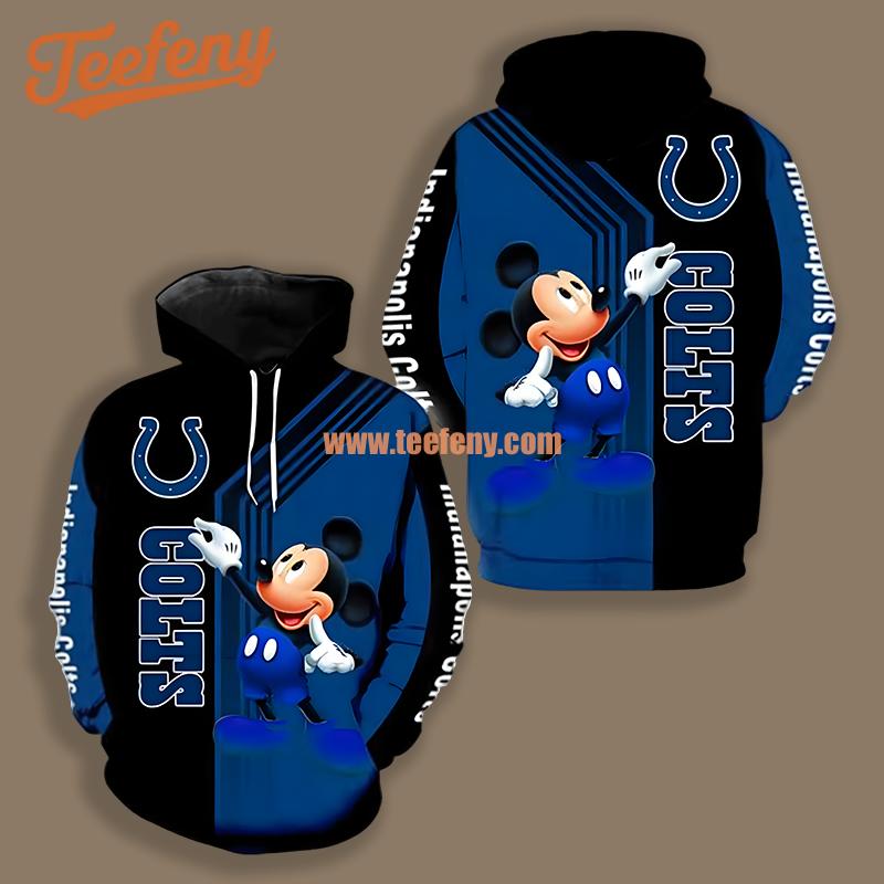Indianapolis Colts Mickey Mouse Blue Black Boys 3D Hoodie