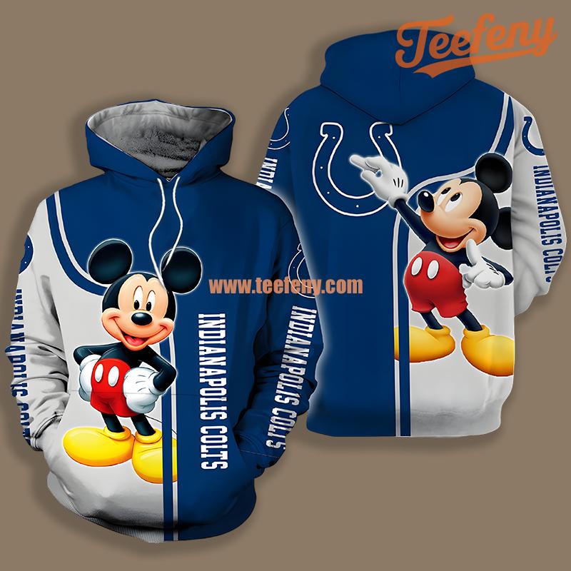 Indianapolis Colts Mickey Mouse Blue White Pullover 3D Hoodie