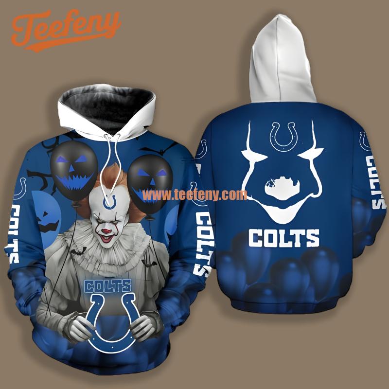 Indianapolis Colts Pennywise Halloween Blue White 3D Horror Hoodie