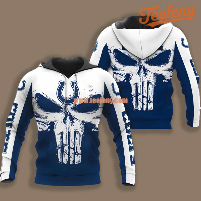 Indianapolis Colts Punisher Skull White Blue Cool 3D Hoodie