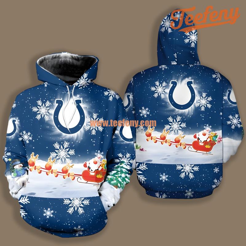 Indianapolis Colts Santa Claus Is Coming Christmas Blue Full Print 3D Hoodie