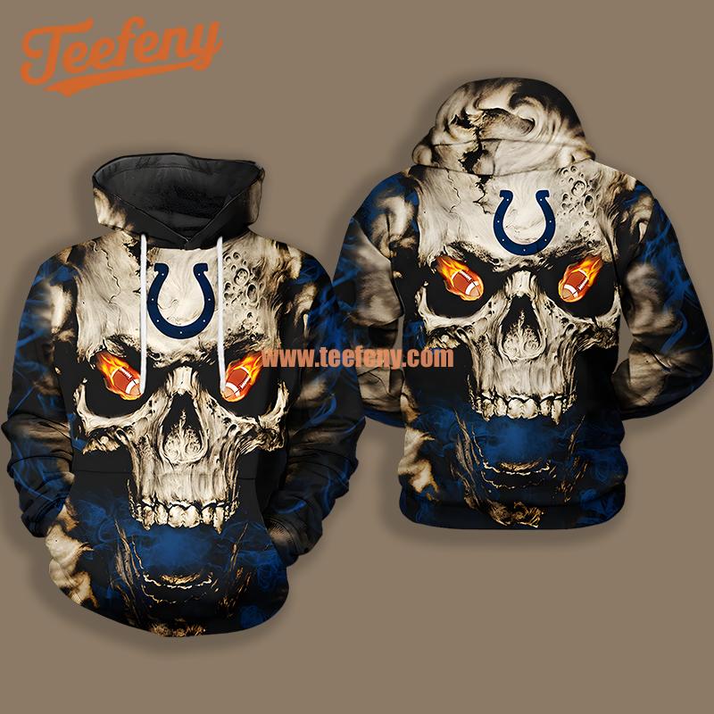 Indianapolis Colts Skull Blue Grey Full Print 3D Hoodie
