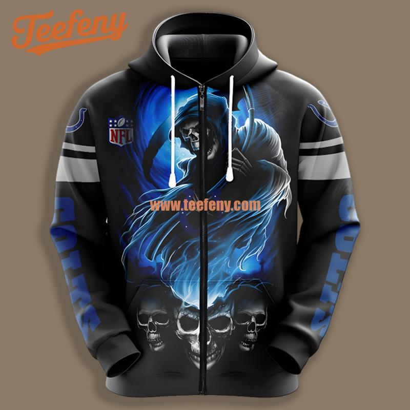 Indianapolis Colts Skull Champion Black Design 3D Hoodie