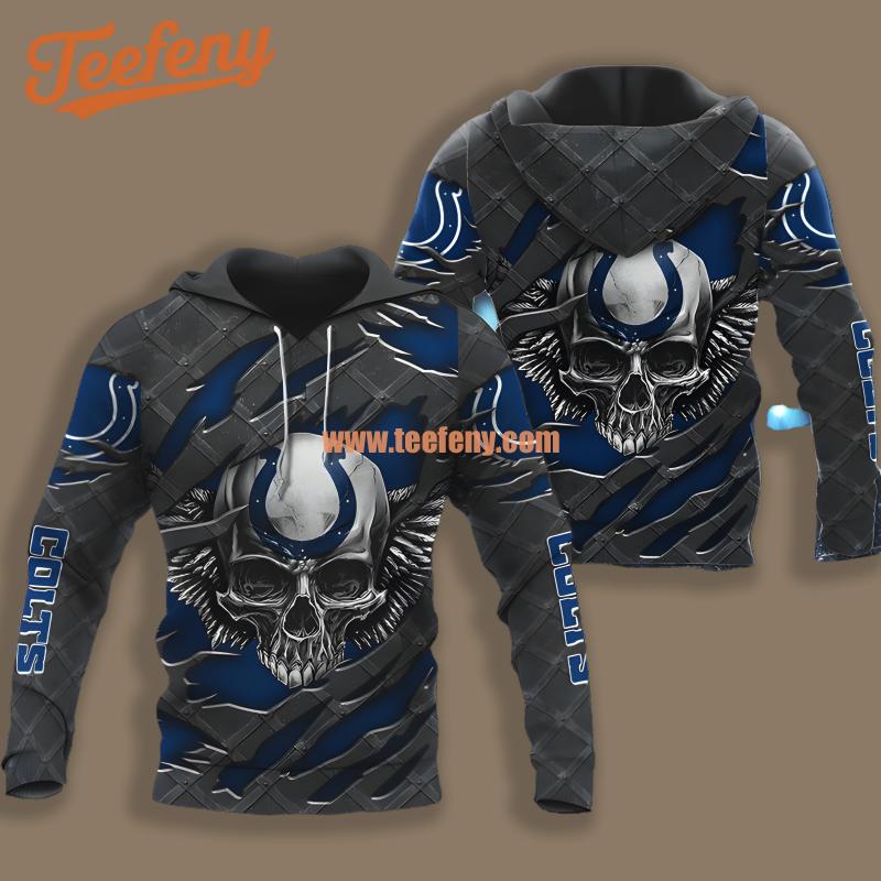 Indianapolis Colts Skull Crack Blue Black Printing 3D Hoodie