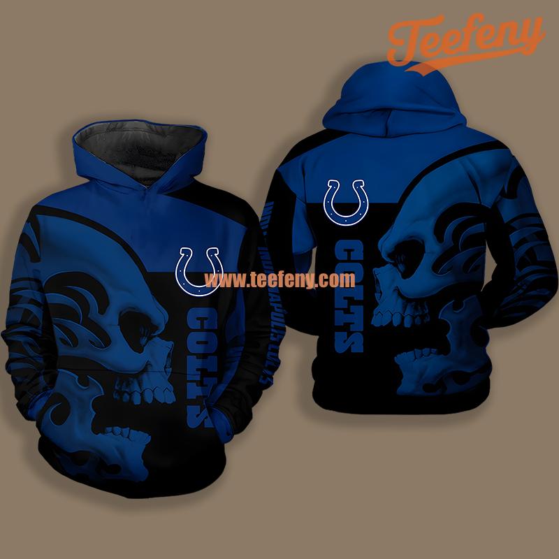 Indianapolis Colts Skull Halloween Blue Black Print 3D Hoodie