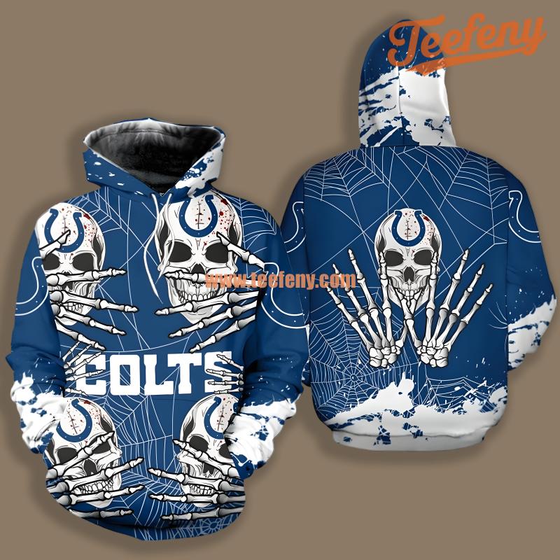 Indianapolis Colts Skull Halloween White Blue Design 3D Hoodie