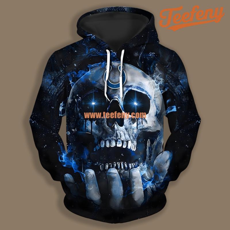 Indianapolis Colts Skull Hand Blue Black Pattern 3D Hoodie