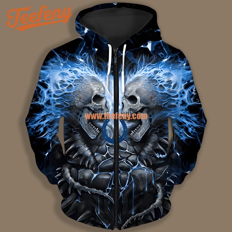 Indianapolis Colts Skull Unleash Black Blue Art 3D Hoodie