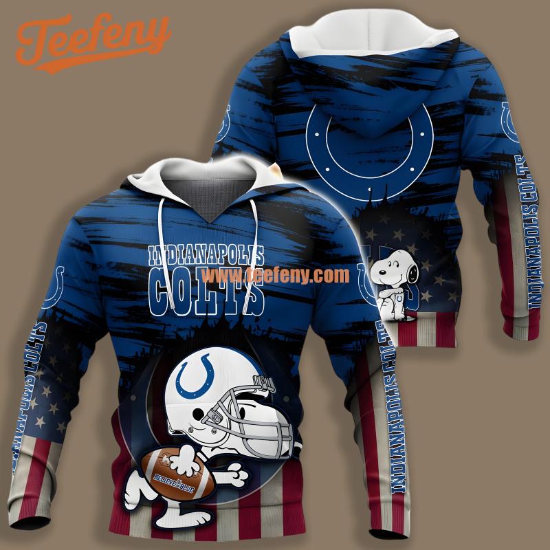 Indianapolis Colts Snoopy Blue Black Pullover 3D Hoodie