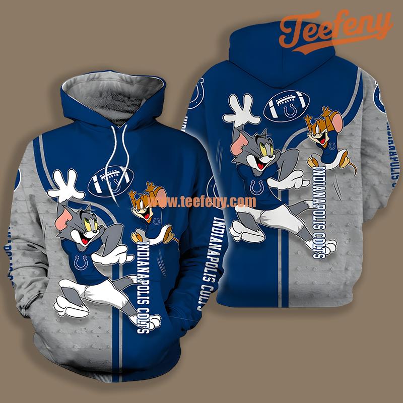 Indianapolis Colts Tom And Jerry Blue Grey Pullover 3D Hoodie