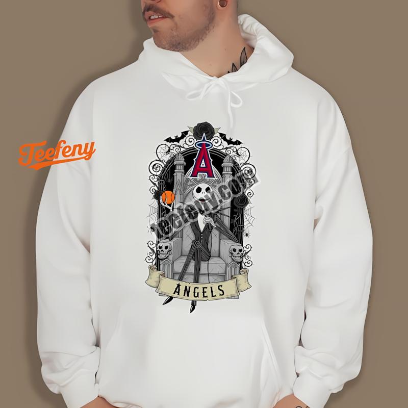 Jack Skellington Los Angeles Angels Baseball Throne Hoodie Jack Skellington Los Angeles Angels Baseball Throne Hoodie