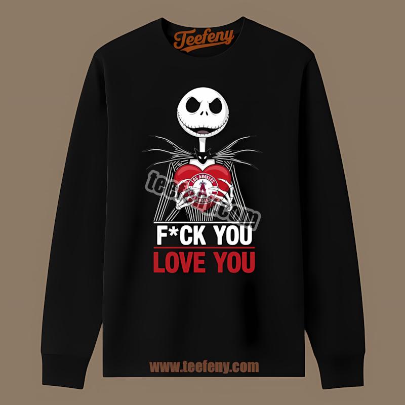 Jack Skellington Los Angeles Angels Heart Fan Long Sleeve Jack Skellington Los Angeles Angels Heart Fan Long Sleeve