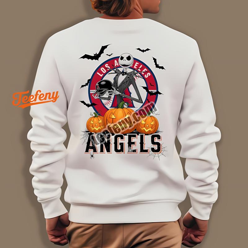 Jack Skellington Los Angeles Angels Pumpkin Halloween Long Sleeve Jack Skellington Los Angeles Angels Pumpkin Halloween Long Sleeve