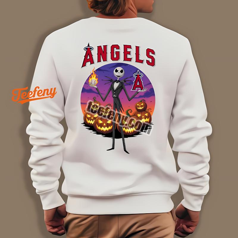 Jack Skellington Los Angeles Angels Spooky Halloween Long Sleeve Jack Skellington Los Angeles Angels Spooky Halloween Long Sleeve