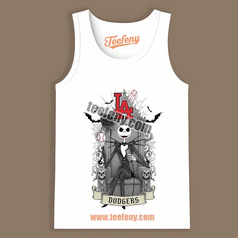 Jack Skellington Los Angeles Dodgers Baseball Throne Tanktop Jack Skellington Los Angeles Dodgers Baseball Throne Tanktop