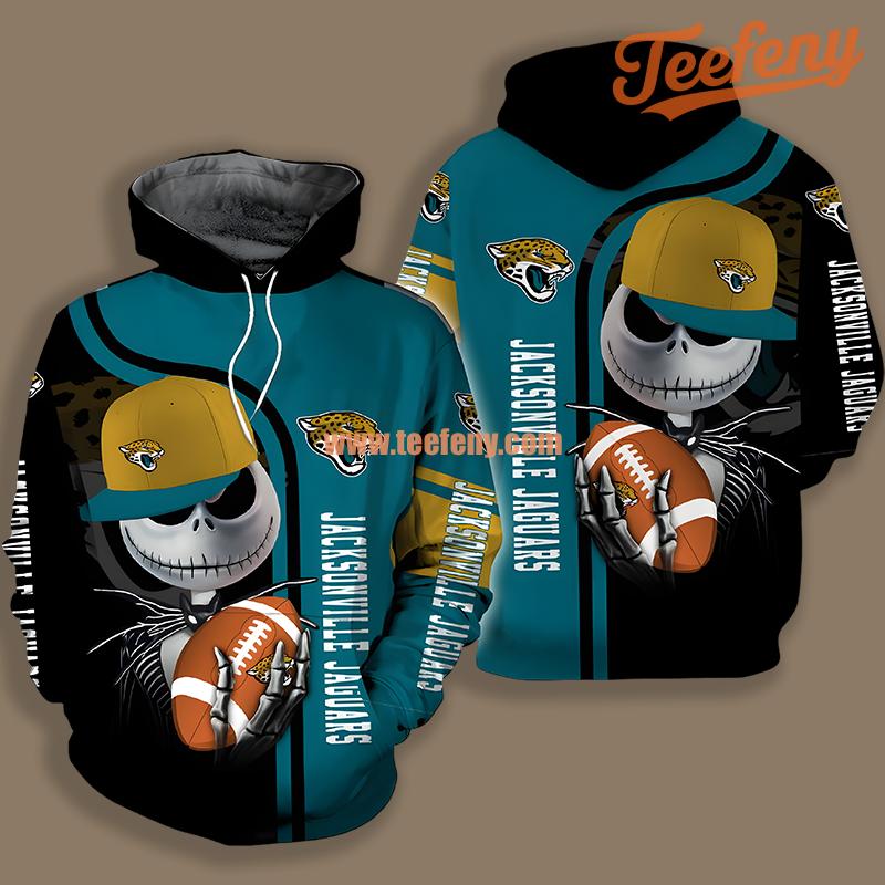 Jacksonville Jaguars Jack Skellington Halloween Blue Black Unisex 3D Hoodie