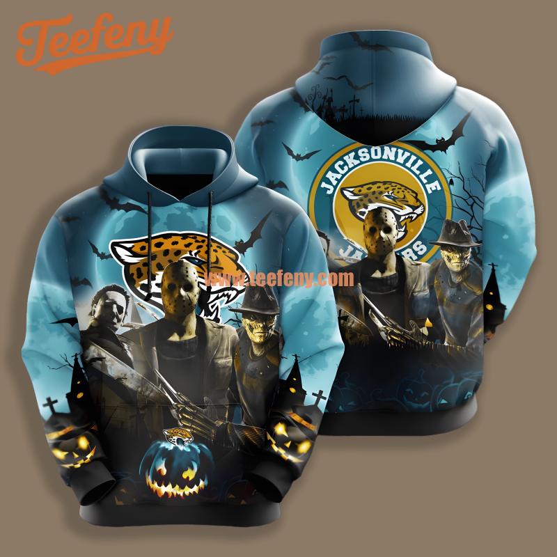 Jacksonville Jaguars Michael Myers Freddy Krueger Blue Printed 3D Hoodie