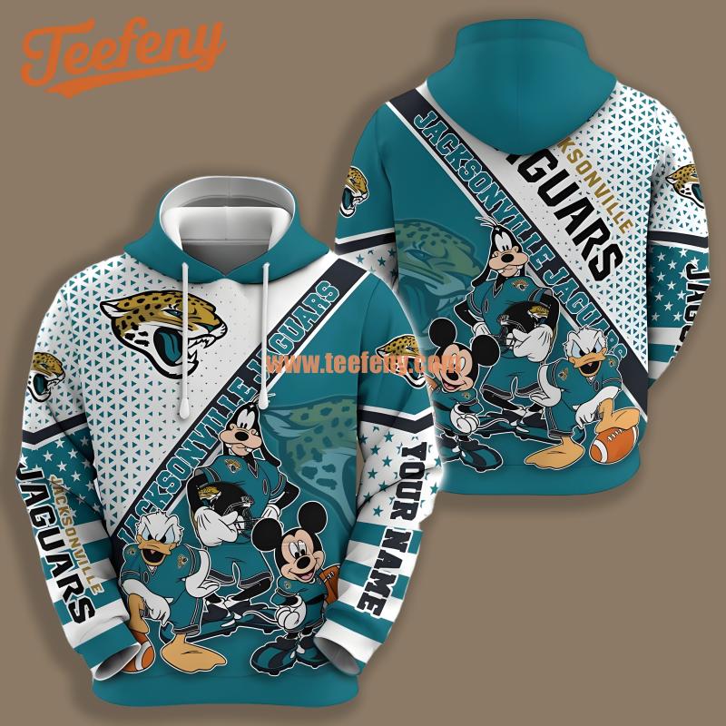 Jacksonville Jaguars Mickey Donald Goofy Blue 3D Design Hoodie