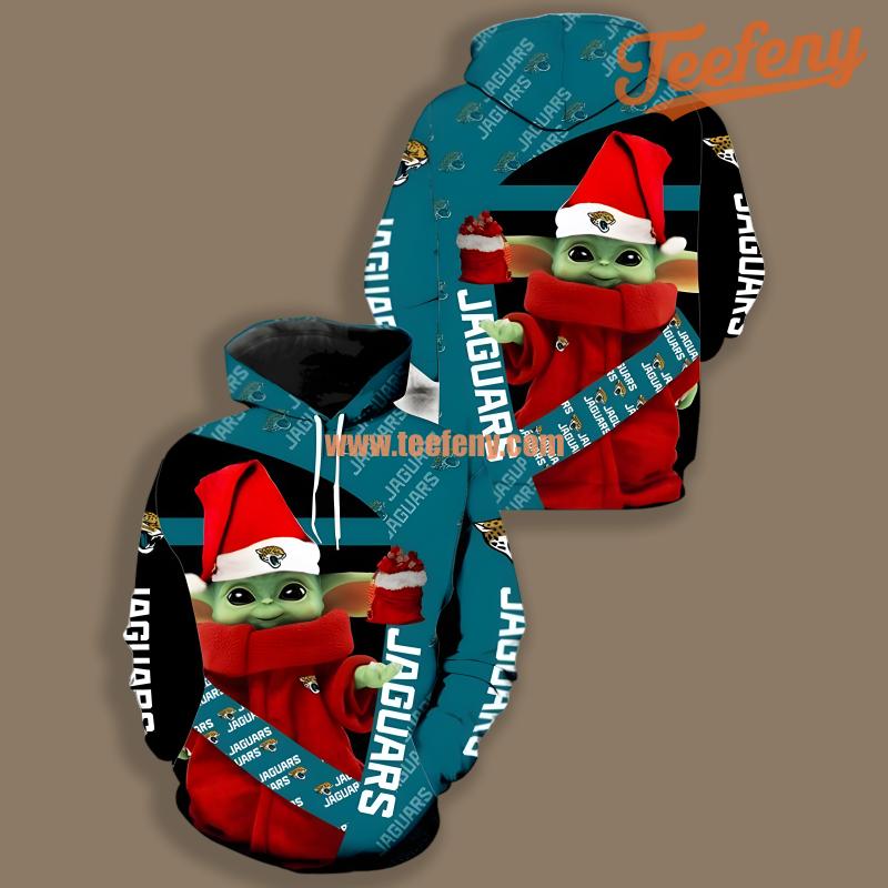 Jacksonville Jaguars Santa Baby Yoda Blue Red Design 3D Hoodie