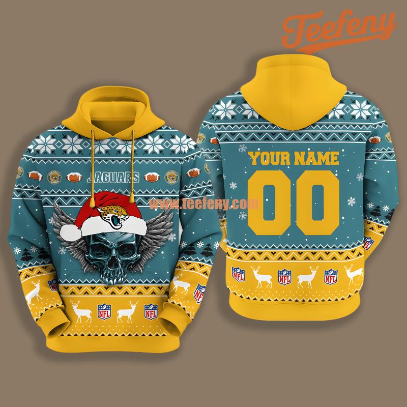 Jacksonville Jaguars Santa Skulls Blue Yellow 3D Hoodie