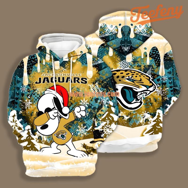 Jacksonville Jaguars Santa Snoopy Christmas White Blue Design 3D Hoodie