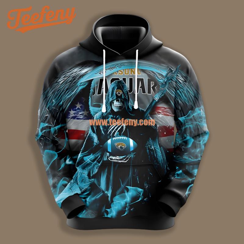 Jacksonville Jaguars Skull Black Blue Printed 3D Hoodie