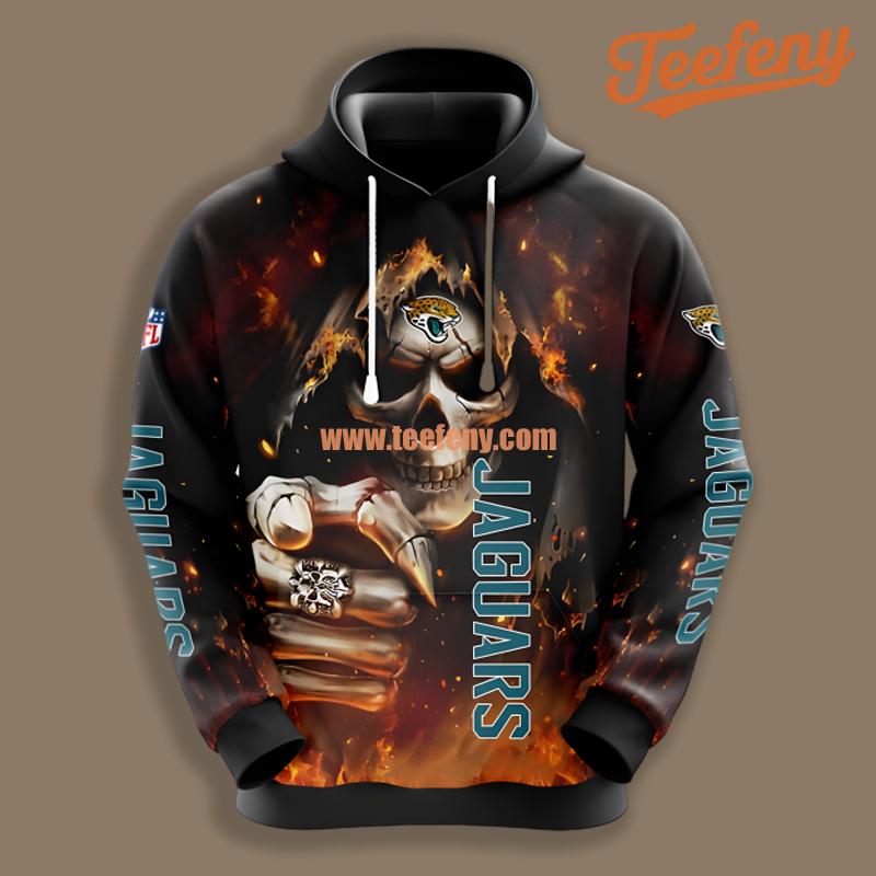 Jacksonville Jaguars Skull Champion Black Orange Print 3D Hoodie